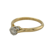 Load image into Gallery viewer, Bring striking brilliance to your collection with this pre-owned 18ct yellow gold and platinum diamond illusion solitaire ring, designed to maximise sparkle and elegance—perfect for engagements or treasured milestones.

Design: The ring showcases a brilliant cut diamond of approximately 0.80ct in an illusion setting, enhancing the stone’s size and radiance for a bold yet refined look.

