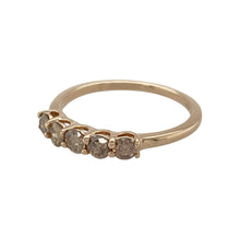 Load image into Gallery viewer, Add warmth and refined sparkle to your collection with this pre-owned 9ct rose gold pink champagne diamond five stone band ring, offering timeless elegance with a touch of unique colour—perfect for special occasions or everyday luxury.

Design: The ring showcases five pink champagne-coloured diamonds across the band, creating a beautifully balanced look with soft, romantic tones.


