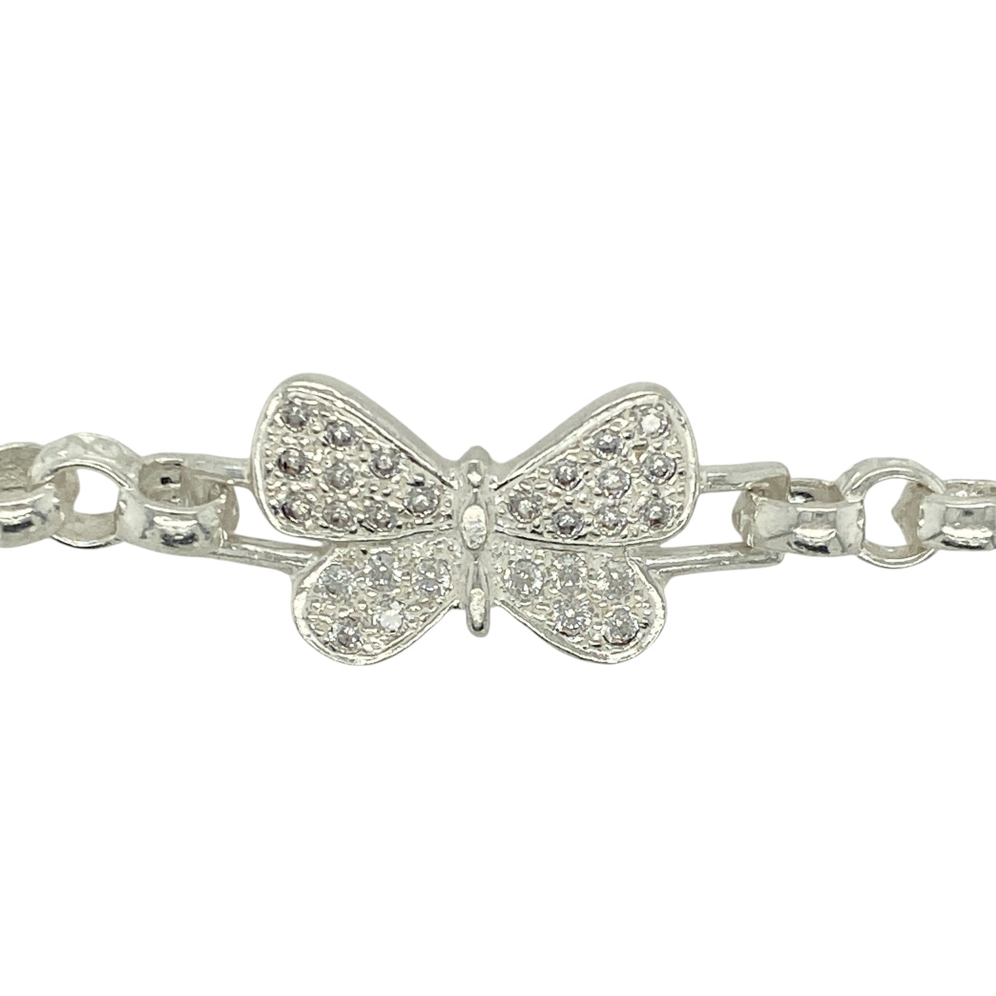 New 925 Silver & Cubic Zirconia Set 6" Butterfly Belcher Bracelet
