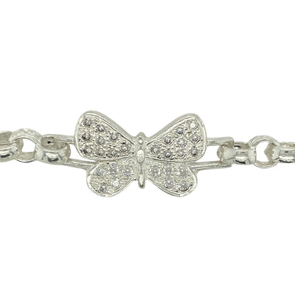 New 925 Silver & Cubic Zirconia Set 6" Butterfly Belcher Bracelet