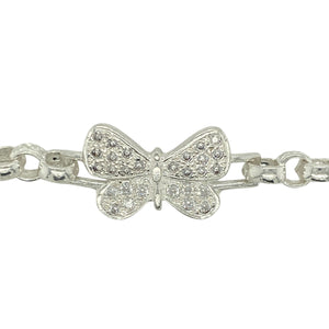New 925 Silver & Cubic Zirconia Set 6" Butterfly Belcher Bracelet