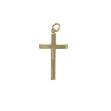 Load image into Gallery viewer, Embrace simplicity and faith with this pre-owned 9ct yellow gold polished cross pendant, a timeless design perfect for everyday wear or meaningful occasions.

Design: The pendant features a classic polished cross with smooth lines, offering a refined and understated style.
Material: Made from 9-carat yellow gold, the polished finish enhances its shine and lasting elegance.
Pendant Detail: Weighing 1.30 grams, the pendant is lightweight yet durable, making it ideal for pairing with your favourite chain.
