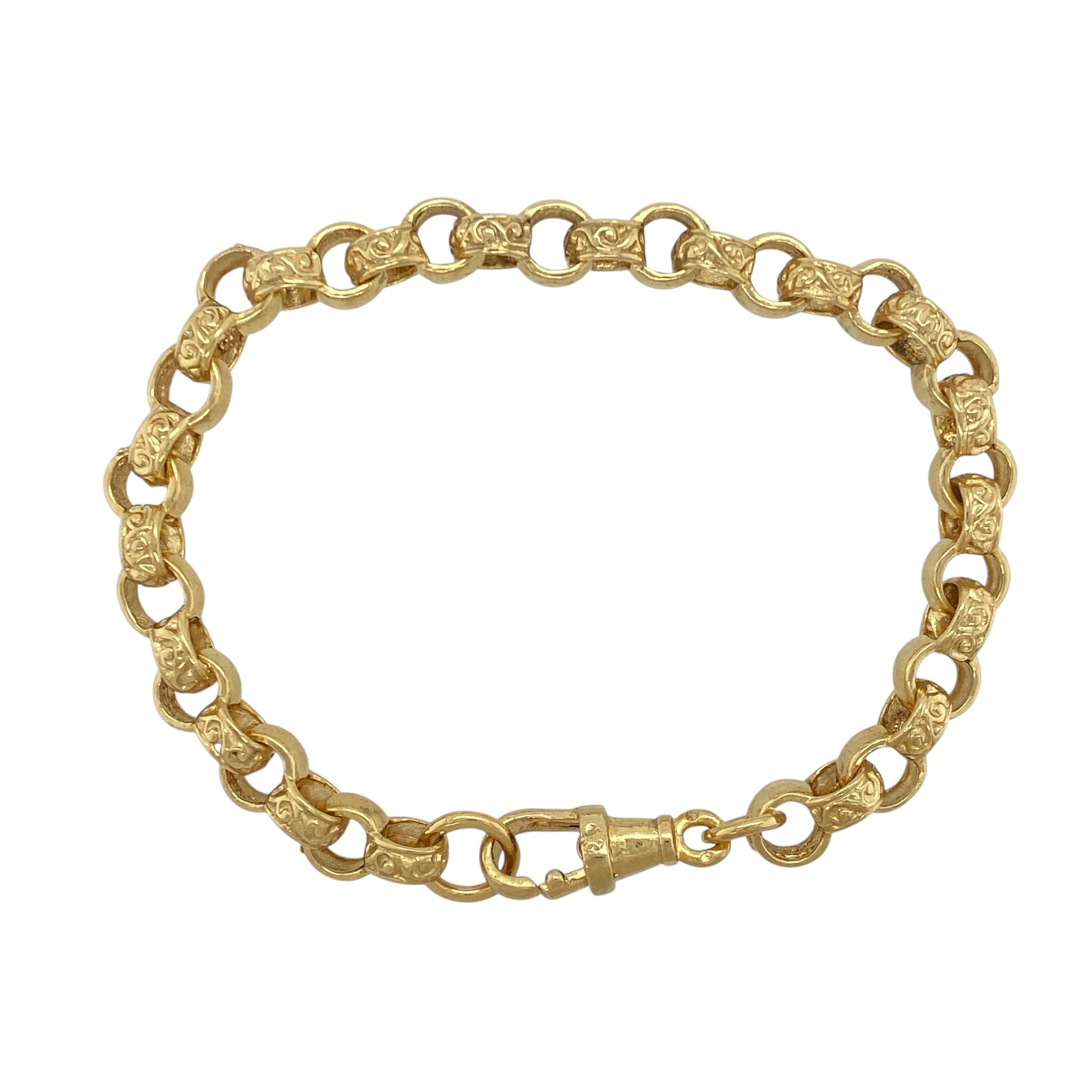New Solid 925 Silver Heavily 9ct Gold Plated 7" Patterned Belcher Bracelet