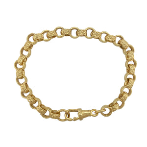 New Solid 925 Silver Heavily 9ct Gold Plated 7" Patterned Belcher Bracelet
