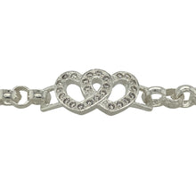 Load image into Gallery viewer, New 925 Silver &amp; Cubic Zirconia Set 6&quot; Double Heart Belcher Bracelet
