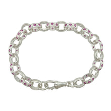 Load image into Gallery viewer, New 925 Silver &amp; Pink Stone Set 9&quot; Belcher Bracelet
