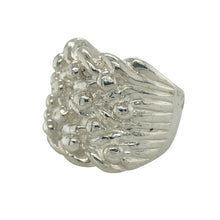 Load image into Gallery viewer, Make a bold impression with this new 925 solid silver four row keeper ring, a heavyweight design with strong presence—perfect for those who love standout jewellery.

Design: The ring showcases four raised rows across the front, measuring 22mm high, creating a striking and powerful look.
Material: Made from solid 925 sterling silver, the polished finish enhances durability while highlighting the bold keeper style.
