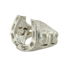 Load image into Gallery viewer, Bring bold symbolism to your collection with this new 925 solid silver horseshoe ring, a heavyweight design representing luck and protection—perfect as a standout piece for everyday wear or special occasions.

Design: The ring features a large horseshoe motif at the front, measuring 2.2cm long, creating a striking and meaningful look.
Material: Made from solid 925 sterling silver, the polished finish enhances durability while highlighting the bold design.
