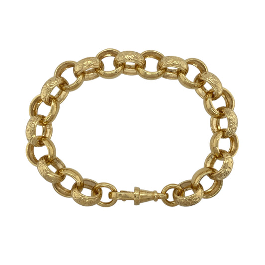 New Solid 925 Silver Heavily 9ct Gold Plated 7.5" Patterned Belcher Bracelet