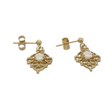 Load image into Gallery viewer, Bring graceful colour and elegant movement to your collection with these pre-owned 9ct yellow gold opalique drop earrings—a refined design with timeless appeal.

Design: Each earring features a 6mm by 4mm teardrop-shaped opalique stone, suspended in a fancy drop style for a delicate and eye-catching look.
Material: Made from 9-carat yellow gold, the polished finish enhances the warm tone and complements the iridescent hues of the opalique.
