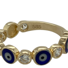 Load image into Gallery viewer, 14ct Gold Cubic Zirconia &amp; Evil Eye Stone Set Band Ring
