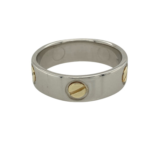 9ct White Gold Screw Detail Band Ring