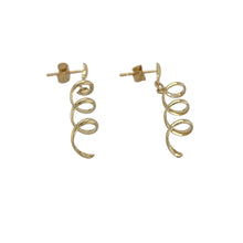 Load image into Gallery viewer, Bring subtle movement and golden elegance to your collection with these pre-owned 9ct yellow gold drop earrings, featuring a delicate twisted design for timeless appeal.

Design: Each earring showcases a slender twisted drop, creating a graceful shape that catches the light with every turn.
Material: Made from 9-carat yellow gold, the polished finish enhances the warm tone and shine.
