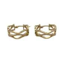 Load image into Gallery viewer, Bring texture and elegance to your collection with these pre-owned 9ct yellow gold hoop earrings, designed in an open weave creole style for a refined finish.

Design: Each earring features an open weave pattern within a classic hoop shape, adding depth and visual interest to the design.
Material: Made from 9-carat yellow gold, the polished finish enhances the warm tone and intricate detail.
