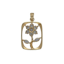 Load image into Gallery viewer, Bring delicate colour and elegance to your collection with this pre-owned 9ct yellow gold pendant, featuring a rectangular frame adorned with an open flower design and tanzanite detail.

Design: The pendant showcases a rectangular outline with an open flower motif at its centre, highlighted by a tanzanite stone for a touch of soft violet sparkle.
Material: Made from 9-carat yellow gold, the polished finish enhances the warm tone and frames the stone beautifully.
