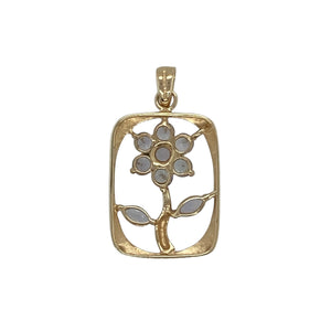 Bring delicate colour and elegance to your collection with this pre-owned 9ct yellow gold pendant, featuring a rectangular frame adorned with an open flower design and tanzanite detail.

Design: The pendant showcases a rectangular outline with an open flower motif at its centre, highlighted by a tanzanite stone for a touch of soft violet sparkle.
Material: Made from 9-carat yellow gold, the polished finish enhances the warm tone and frames the stone beautifully.