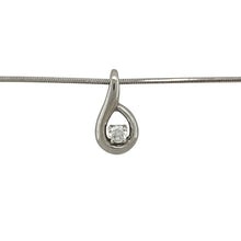 Load image into Gallery viewer, Bring subtle sparkle and modern elegance to your collection with this pre-owned 9ct white gold pendant necklace, styled on a 16&quot; snake chain for a sleek finish.

Design: The pendant measures 1.5cm long and holds a single 3mm round cubic zirconia, adding a touch of brilliance to the minimalist design.
Material: Made from 9-carat white gold, the polished finish enhances the cool tone and contemporary look.
