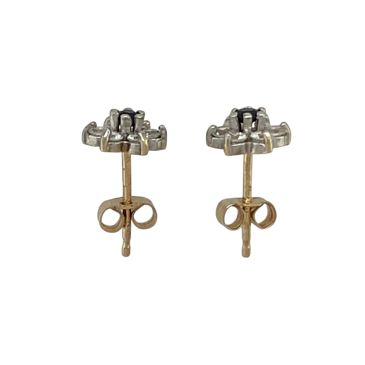 9ct Gold Sapphire & Cubic Zirconia Set Flower Stud Earrings