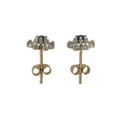 9ct Gold Sapphire & Cubic Zirconia Set Flower Stud Earrings