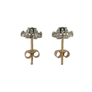 9ct Gold Sapphire & Cubic Zirconia Set Flower Stud Earrings