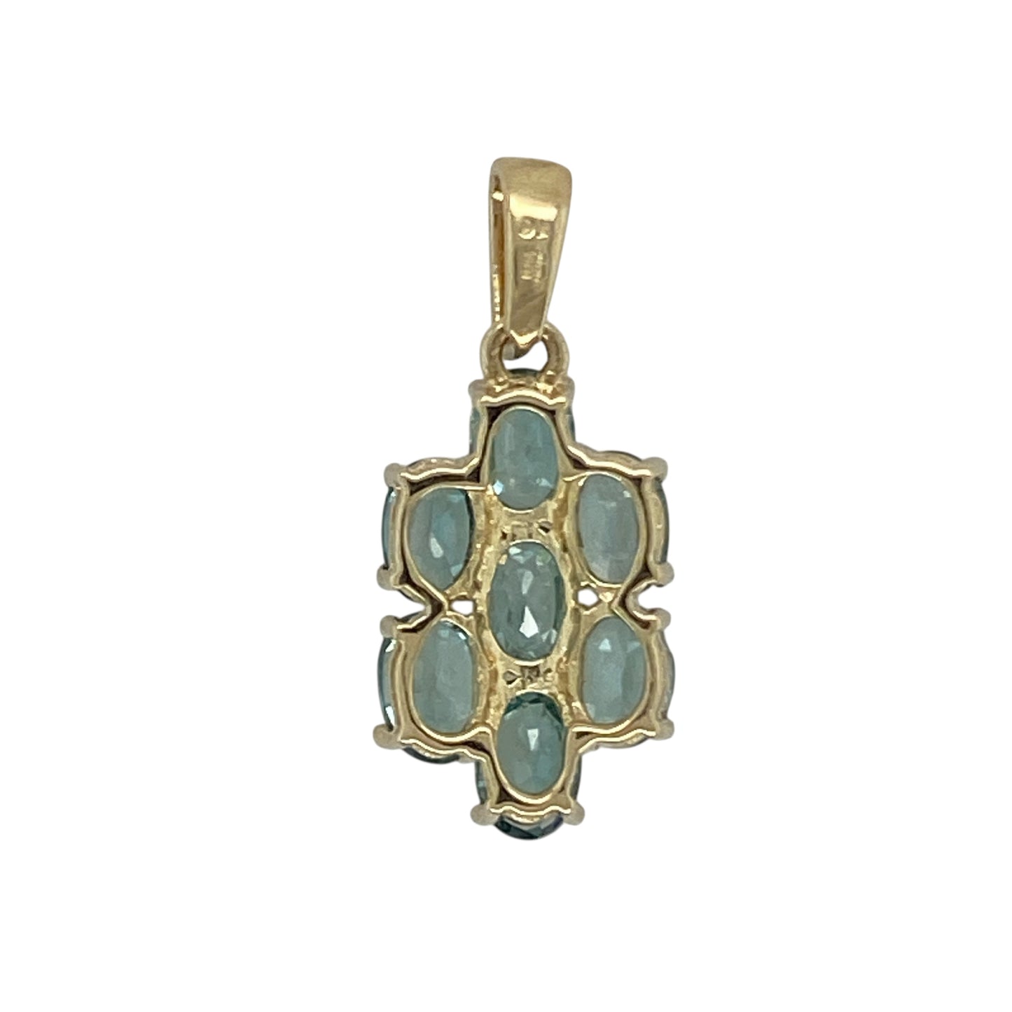 Bring vibrant colour and refined sparkle to your collection with this pre-owned 9ct yellow gold pendant, designed in a classic cluster style with blue topaz gemstones.

Design: The pendant features a cluster of oval blue topaz stones, each measuring 6mm by 4mm, creating a bright and eye-catching display of colour.
Material: Made from 9-carat yellow gold, the polished finish enhances the warm tone and frames the vivid gemstones beautifully.