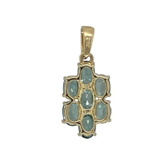 Bring vibrant colour and refined sparkle to your collection with this pre-owned 9ct yellow gold pendant, designed in a classic cluster style with blue topaz gemstones.

Design: The pendant features a cluster of oval blue topaz stones, each measuring 6mm by 4mm, creating a bright and eye-catching display of colour.
Material: Made from 9-carat yellow gold, the polished finish enhances the warm tone and frames the vivid gemstones beautifully.