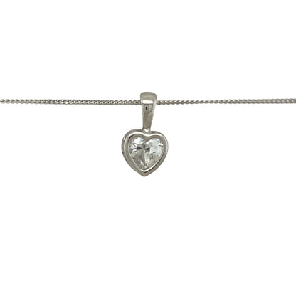 Bring delicate sparkle and modern elegance to your collection with this pre-owned 9ct white gold necklace, featuring a cubic zirconia set heart pendant on a fine curb chain.

Design: The pendant measures 1.2cm long including the bail and is styled as a heart motif set with cubic zirconia, adding brilliance and charm.
Material: Made from 9-carat white gold, the polished finish enhances the cool tone and complements the sparkle of the stones.