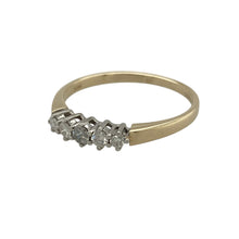 Load image into Gallery viewer, Bring classic sparkle and timeless elegance to your collection with this pre-owned 9ct yellow gold band ring, styled with five brilliant-cut diamonds.

Design: The band is set with five sparkling diamonds across the front, totalling approximately 0.25ct, creating a refined and balanced look.
Material: Made from 9-carat yellow gold, the polished finish enhances the warm tone and provides a luxurious backdrop for the stones.

