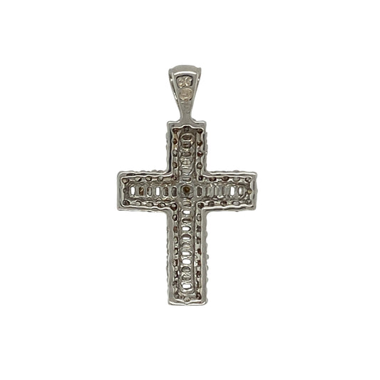 Bring timeless elegance and symbolic meaning to your collection with this pre-owned 9ct white gold pendant, styled as a classic cross with diamond accents.

Design: The pendant features a traditional cross motif adorned with sparkling diamonds, creating a refined and meaningful design.
Material: Made from 9-carat white gold, the polished finish enhances the cool tone and complements the brilliance of the diamonds.