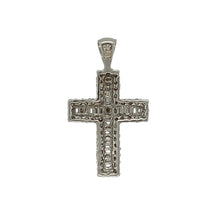 Load image into Gallery viewer, Bring timeless elegance and symbolic meaning to your collection with this pre-owned 9ct white gold pendant, styled as a classic cross with diamond accents.

Design: The pendant features a traditional cross motif adorned with sparkling diamonds, creating a refined and meaningful design.
Material: Made from 9-carat white gold, the polished finish enhances the cool tone and complements the brilliance of the diamonds.
