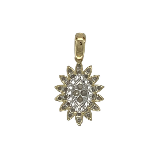 Bring refined sparkle and elegant design to your collection with this pre-owned 9ct yellow gold pendant, styled in a marquise-shaped diamond cluster.

Design: The pendant features a marquise-shaped arrangement of diamonds, creating a graceful cluster design with timeless appeal.
Material: Made from 9-carat yellow gold, the polished finish enhances the warm tone and highlights the brilliance of the diamonds.
