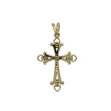 Load image into Gallery viewer, Celebrate faith and elegance with this pre-owned 9ct yellow gold fancy diamond cross pendant, a meaningful design with a touch of sparkle.

Design: The pendant features a decorative cross design, accented with sparkling diamonds for added brilliance and detail.
Material: Made in 9-carat yellow gold, the polished finish enhances the warm tone of the metal and the radiance of the diamonds.
