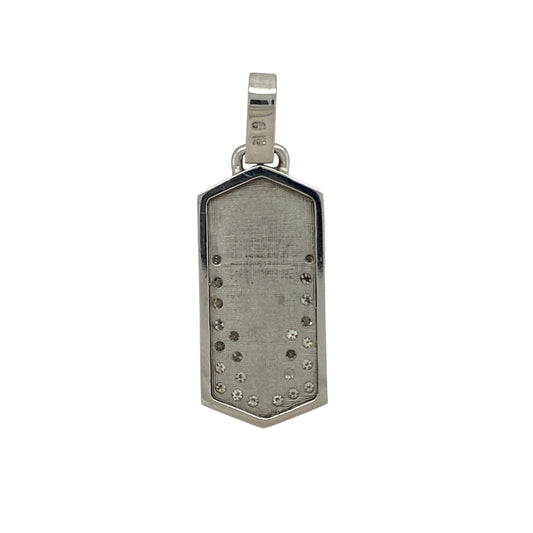 Add modern sophistication to your collection with this pre-owned 18ct white gold diamond tag pendant, a sleek design enhanced with refined sparkle.

Design: The pendant features a contemporary tag-style shape, accented with diamonds for a bold yet elegant look.
Material: Made in 18-carat white gold, the polished finish offers a bright and modern backdrop that enhances the brilliance of the diamonds.