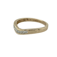 Load image into Gallery viewer, Add a touch of sparkle and symbolism to your collection with this pre-owned 9ct yellow gold diamond wishbone ring, a graceful design with timeless appeal.

Design: The ring features a classic wishbone shape, accented with diamonds along the front for subtle brilliance.
Material: Made in 9-carat yellow gold, the polished finish provides a warm backdrop that enhances the sparkle of the diamonds.
