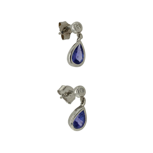 9ct White Gold Diamond & Tanzanite Set Drop Stud Earrings