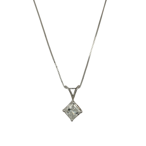 14ct White Gold & Diamond Set Princess Cut Solitaire 18