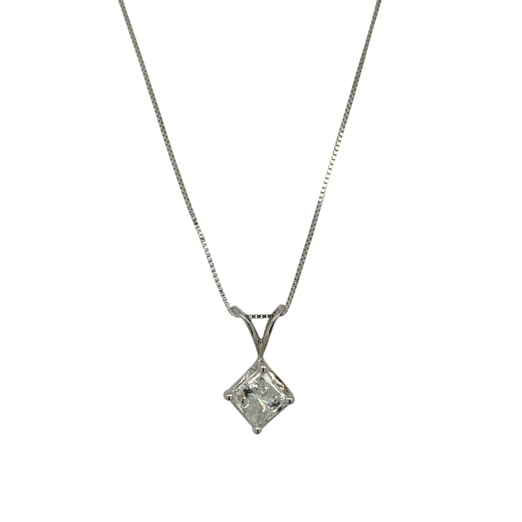14ct White Gold & Diamond Set Princess Cut Solitaire 18