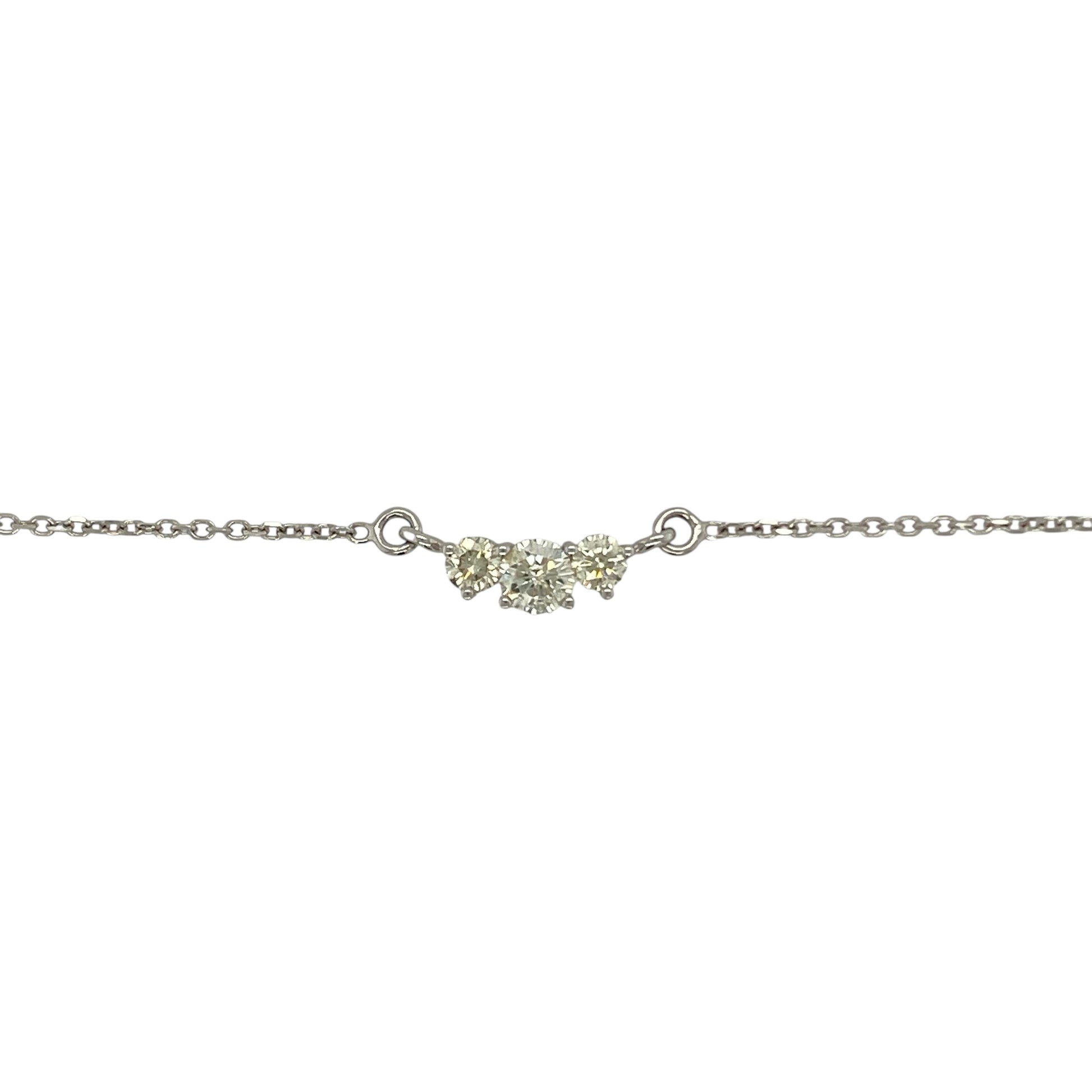 Celebrate elegance and meaning with this pre-owned 14ct white gold diamond trilogy necklace, a timeless design symbolising past, present, and future.

Design: The necklace features three sparkling diamonds in a classic trilogy arrangement, offering balance and refined brilliance.
Material: Made in 14-carat white gold, the polished finish enhances the diamonds’ sparkle with a sleek, modern backdrop.