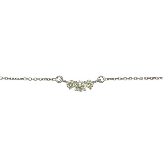 Celebrate elegance and meaning with this pre-owned 14ct white gold diamond trilogy necklace, a timeless design symbolising past, present, and future.

Design: The necklace features three sparkling diamonds in a classic trilogy arrangement, offering balance and refined brilliance.
Material: Made in 14-carat white gold, the polished finish enhances the diamonds’ sparkle with a sleek, modern backdrop.