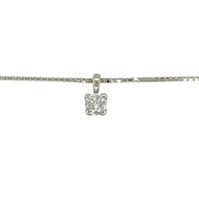 Load image into Gallery viewer, Celebrate classic sophistication with this pre-owned 18ct white gold diamond solitaire pendant, paired with an 18&quot; box chain for timeless elegance.

Design: The pendant measures 1cm long including the bail and features a brilliant-cut diamond of approximately 0.50ct in a traditional solitaire style.
Material: Made in 18-carat white gold, the polished finish provides a bright, modern setting that enhances the diamond’s sparkle.

