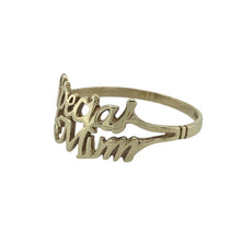 Load image into Gallery viewer, Celebrate love and appreciation with this pre-owned 9ct yellow gold “Mum” ring, a meaningful piece that combines sentiment and style—perfect as a treasured keepsake or thoughtful gift.

Design: The ring features the word “Mum” across the front, measuring 9mm high, creating a bold and heartfelt design.
Material: Made from 9-carat yellow gold, the polished finish highlights the lettering and adds a classic warmth to the piece.
