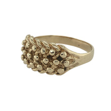 Load image into Gallery viewer, Bring bold style and traditional character to your collection with this pre-owned 9ct yellow gold keeper ring, a classic design that symbolises strength and heritage—perfect for everyday wear or a statement addition.

Design: The ring features an interwoven keeper style across the front, measuring 12mm high, creating a textured and distinctive look.
Material: Made from 9-carat yellow gold, the polished finish enhances the intricate detail of the design while adding a warm, refined tone.
