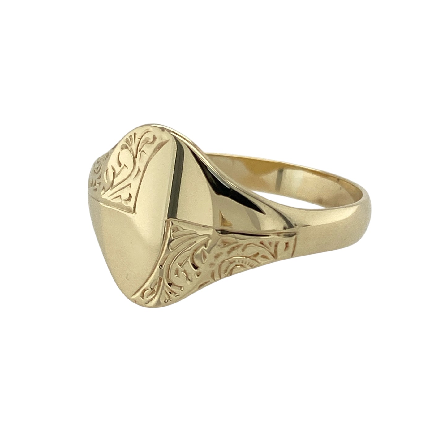 Bring classic detail and traditional style to your collection with this pre-owned 9ct yellow gold patterned oval signet ring, a timeless design with distinctive character.

Design: The ring features a 14mm high oval front, decorated with a patterned surface that adds texture and individuality.
Material: Made from 9-carat yellow gold, the polished finish enhances the detailing while giving the piece a warm and refined tone.