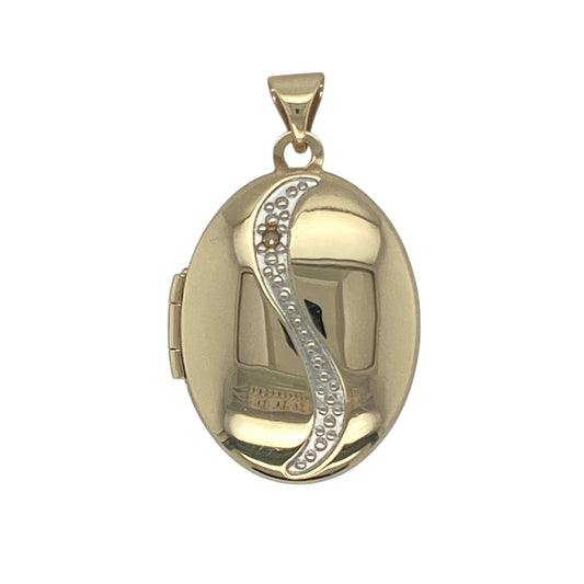 9ct Gold & Diamond Set Oval Swirl Stripe Locket