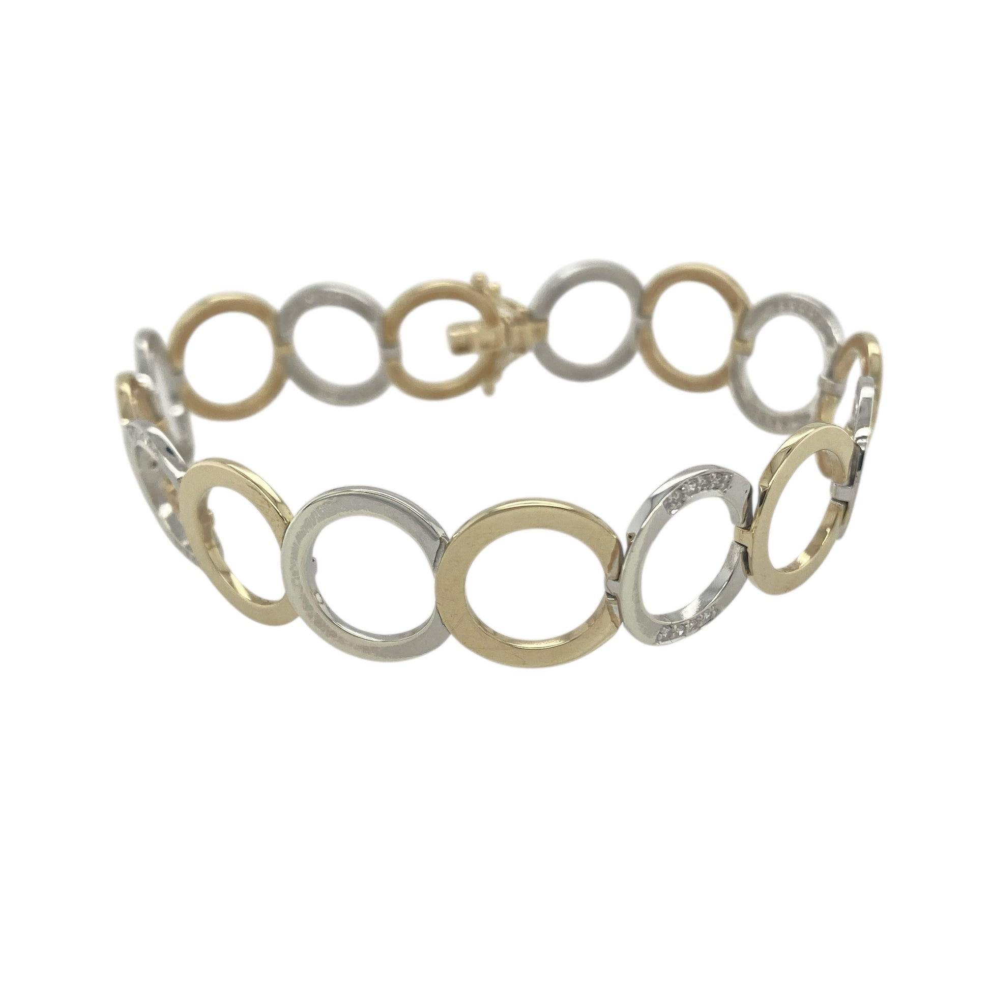 9ct Gold & Diamond Set Circle Link 7.75" Bracelet