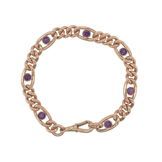 9ct Gold & Amethyst Set Vintage 7.5" Bracelet