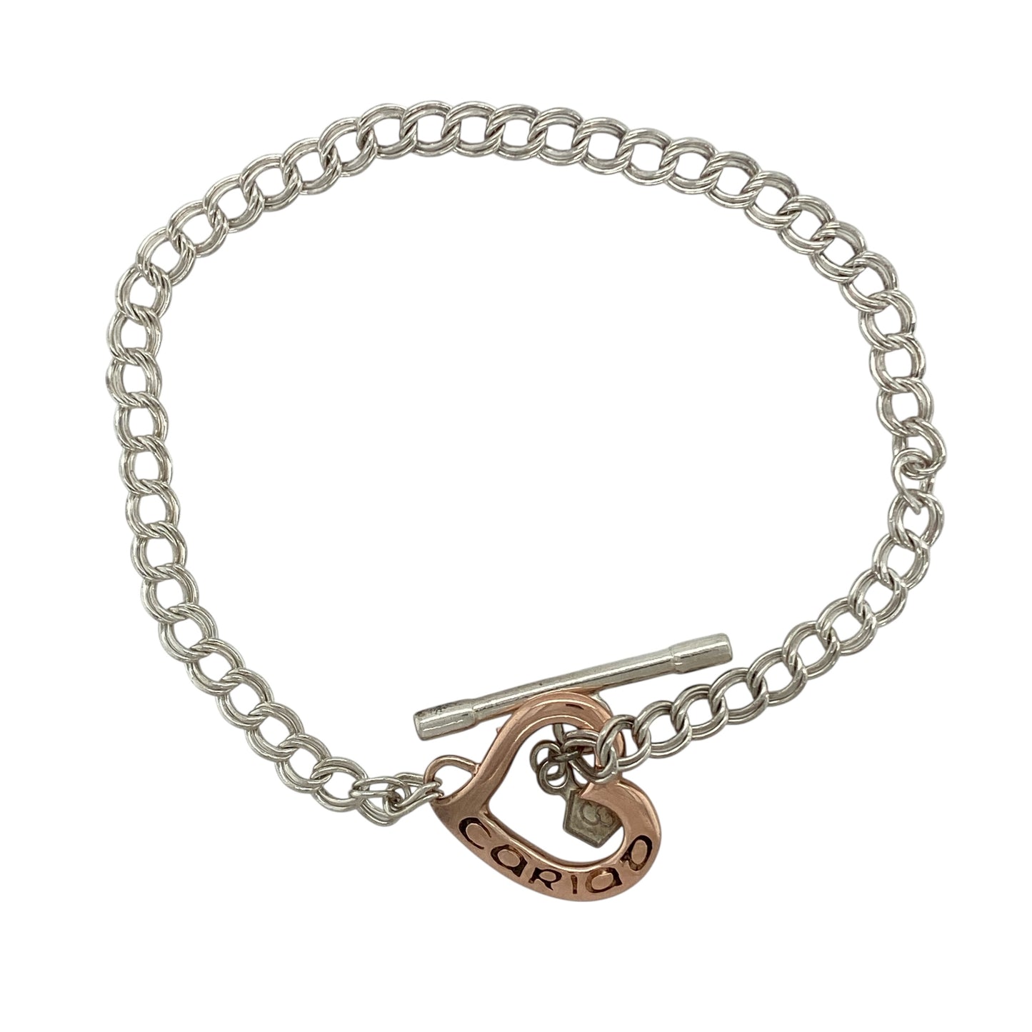925 Silver Clogau 7" Double Curb Heart T Bar Bracelet