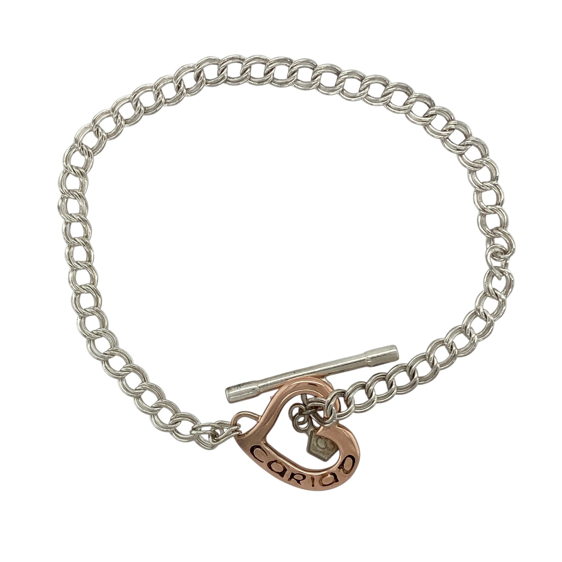 925 Silver Clogau 7" Double Curb Heart T Bar Bracelet