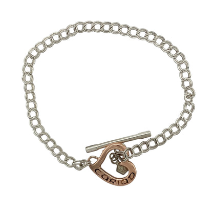 925 Silver Clogau 7" Double Curb Heart T Bar Bracelet