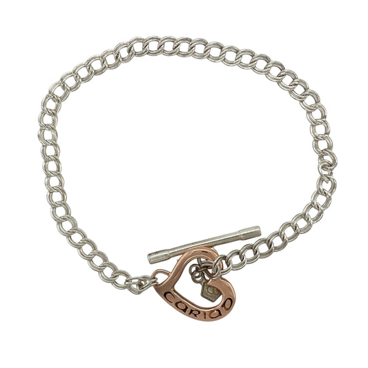 925 Silver Clogau 7" Double Curb Heart T Bar Bracelet